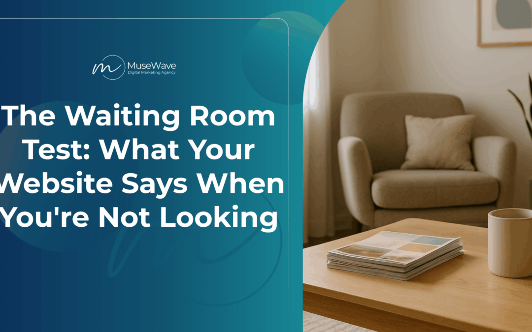 A warm Western NY small-business waiting room with soft natural light, a cozy armchair, a plant, neatly stacked magazines, and a ceramic mug on a wooden table — symbolizing a trustworthy first impression.